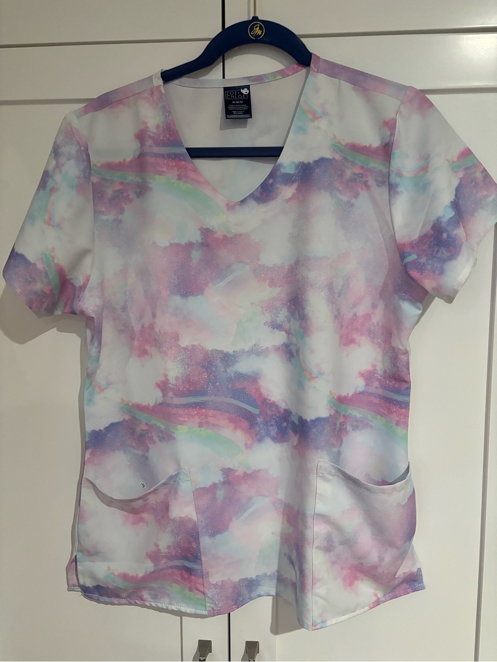 Zoe + Chloe clouds and rainbows scrub top